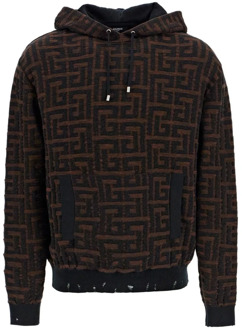 Balmain Bruine Sweatshirt met Trekkoord Capuchon Balmain , Brown , Heren - Xl,L