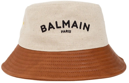 Balmain Bucket Hat met Logo Balmain , Beige , Unisex - M,S