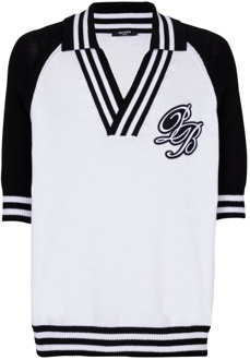 Balmain College Baseball PB Signature gebreide polo shirt Balmain , White , Heren - 2Xl,Xl,L,M,S