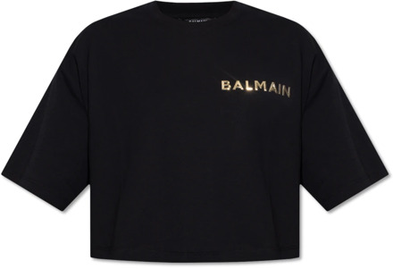 Balmain Crop oversized T-shirt Balmain , Black , Dames - L,M,S,Xs
