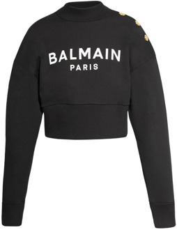Balmain Crop sweatshirt met logo print Balmain , Black , Dames - L,M,S,Xs