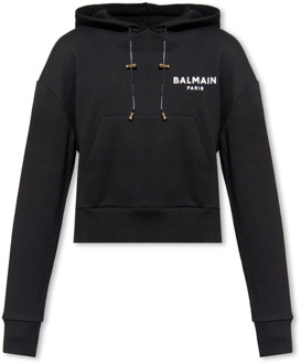 Balmain Cropped hoodie met logo Balmain , Black , Dames - Xl,L,M,S,Xs