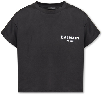 Balmain Cropped T-shirt met logo Balmain , Black , Dames - L,M,S,Xs