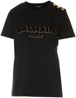 Balmain Dames Ronde Hals Logo T-Shirt Balmain , Black , Dames - Xs,2Xs