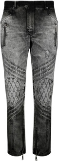Balmain Donkergrijze Biker Jeans met Uitgesneden Details Balmain , Gray , Heren - W31,W30
