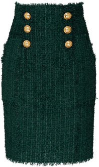 Balmain Donkergroen Tweed Potloodrok Balmain , Green , Dames - S,Xs