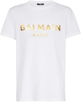 Balmain Eco-ontworpen katoenen T-shirt met Parijs logo print Balmain , White , Heren - S