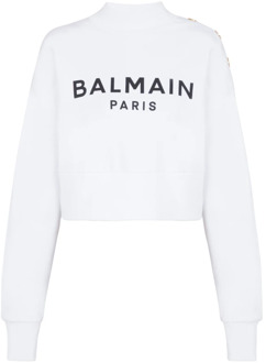 Balmain Eco-verantwoord katoenen cropped sweatshirt met logo print Balmain , White , Dames - L,M,S