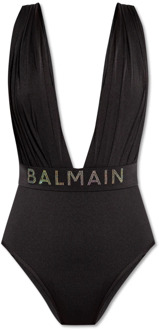 Balmain Eendelig badpak met logo Balmain , Black , Dames - S,Xs