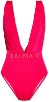 Balmain Eendelig badpak met logo Balmain , Pink , Dames - L,M,S,Xs,2Xs