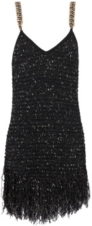 Balmain Franje lurex tweed jurk Balmain , Black , Dames - M,S,Xs,2Xs