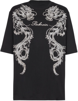 Balmain Geborduurd draken T-shirt met strass-steentjes Balmain , Black , Heren - L,S,Xs