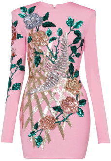Balmain Geborduurde rozen jurk Balmain , Multicolor , Dames - S,Xs,2Xs