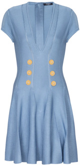 Balmain Gebreide jurk met 6 knopen Balmain , Blue , Dames - S,Xs,2Xs