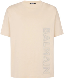 Balmain Geëmbosseerd T-shirt Balmain , Beige , Heren - 2Xl,Xl,L,M