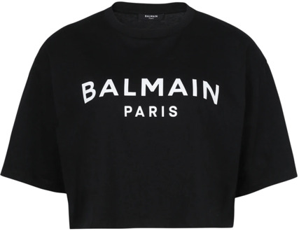 Balmain Geknipte katoenen T-shirt met logoprint Balmain , Black , Dames - Xl,L,M,S,Xs,2Xs