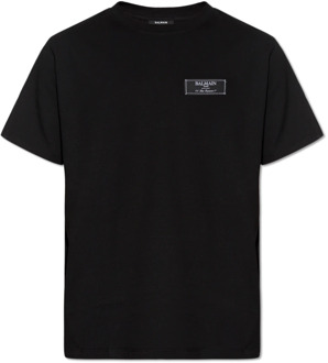 Balmain Gepatcht T-shirt Balmain , Black , Heren - Xl,L,M