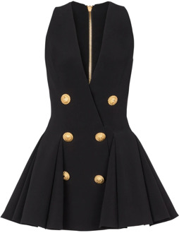 Balmain Geplooide uitlopende krepe jurk Balmain , Black , Dames - S,Xs