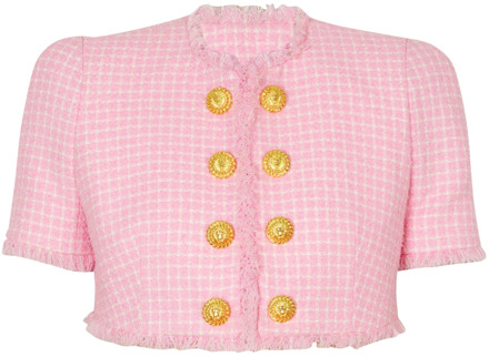 Balmain Gingham tweed jasje Balmain , Pink , Dames - M,S