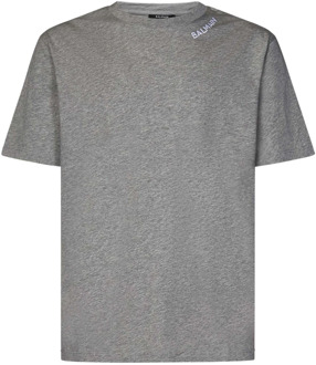 Balmain Grijze Biologisch Katoenen T-Shirt met Geborduurd Logo Balmain , Gray , Heren - 2Xl,Xl,L,M,S