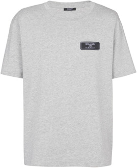 Balmain Grijze Geribbelde Crewneck T-shirts en Polos Balmain , Gray , Heren - 2Xl,Xl,S