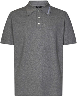 Balmain Grijze Melange Polo Shirt met Geborduurd Logo Balmain , Gray , Heren - L,S