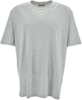 Balmain Grijze T-shirt met Logo Borduursel Balmain , Gray , Heren - 2Xl,Xl,L,M