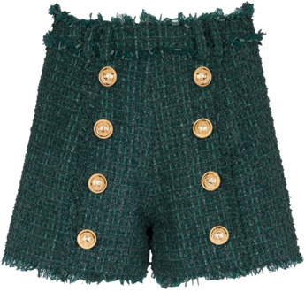Balmain Groene Shorts met Hoge Taille en Tweed Balmain , Green , Dames