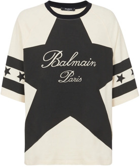 Balmain Handtekening Sterren T-shirt Balmain , Beige , Dames - XS