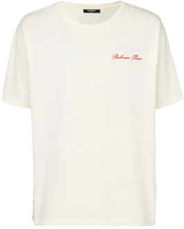 Balmain Handtekening Western T-shirt Balmain , White , Heren - 2Xl,Xl,L,M,S,Xs,3Xl