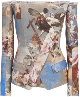 Balmain Hemel bedrukte off-the-shoulder canvas jas Balmain , Multicolor , Dames - XS