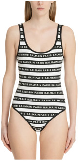 Balmain Iconic Stripes Swimsuit Balmain , Black , Dames - M,S