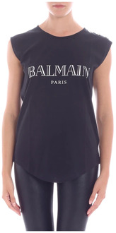 Balmain Iconisch Logo Mouwloos Tanktop Balmain , Black , Dames