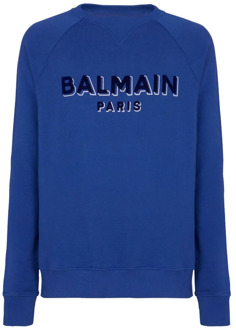 Balmain Imperial Blauwe Sweater met Flock Logo Balmain , Blue , Heren - M,S,Xs