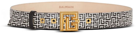 Balmain Kalfsleren PB riem met het PB labyrint monogram Balmain , Black , Dames - 70 Cm,75 Cm,80 Cm,85 CM