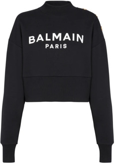 Balmain Katoenen cropped sweatshirt met logoprint Balmain , Black , Dames - L,M,S,Xs