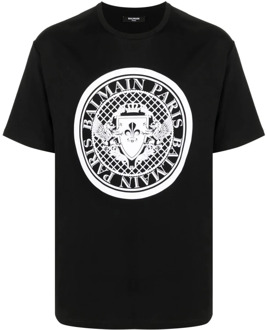 Balmain Katoenen Logo Print T-Shirt Balmain , Black , Heren - M,S