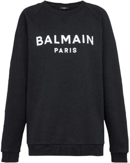 Balmain Katoenen sweatshirt met ecologisch ontwerp en flocklogo. Balmain , Black , Dames - M,S