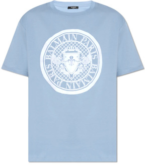 Balmain Katoenen T-shirt Balmain , Blue , Heren - 2Xl,L,M,S