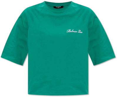 Balmain Katoenen T-shirt Balmain , Green , Dames - L,M,S,Xs