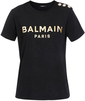 Balmain Katoenen T-shirt met logo print Balmain , Black , Dames - L,M,S,Xs,2Xs