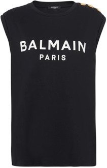 Balmain Katoenen T-shirt met logoprint Balmain , Black , Dames - Xl,L,M,S,Xs