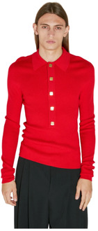 Balmain Klassieke Wol Gebreide Polo Shirt Balmain , Red , Heren - L,S