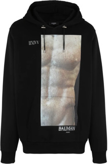 Balmain Klieke hoodie met beeldhouwwerkprint Balmain , Black , Heren
