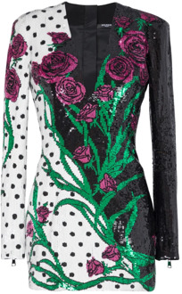 Balmain Korte geborduurde rozen en stippen jurk Balmain , Multicolor , Dames - M,Xs,2Xs