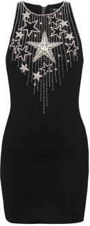 Balmain Korte jurk met geborduurde sterren Balmain , Black , Dames - M,S,Xs,2Xs