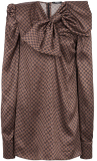 Balmain Korte jurk met grote strik en mini monogram print Balmain , Brown , Dames - S,Xs