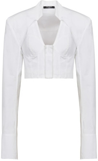 Balmain Korte Katoenen Shirt met Gouden Knopen Balmain , White , Dames - S,Xs,2Xs