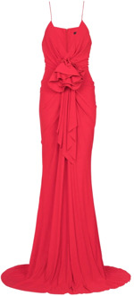 Balmain Lange geplooide jurk met bloemendetail Balmain , Red , Dames - M,S,Xs