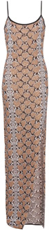 Balmain Lange jurk met slangenprint en bandjes Balmain , Brown , Dames - M,S,Xs,2Xs